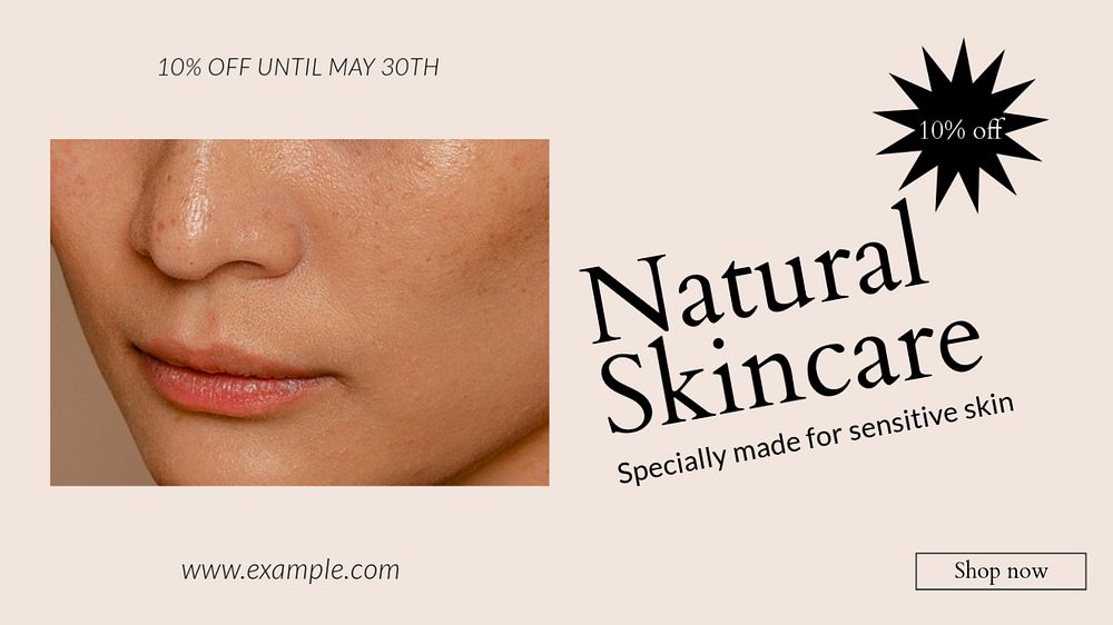 Natural skincare blog banner template, editable text