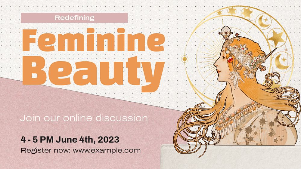 Female beauty webinar blog banner template, editable text