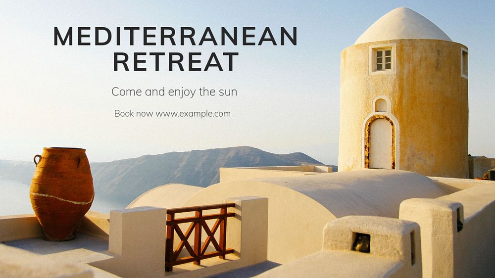 Mediterranean Retreat blog banner template, editable text