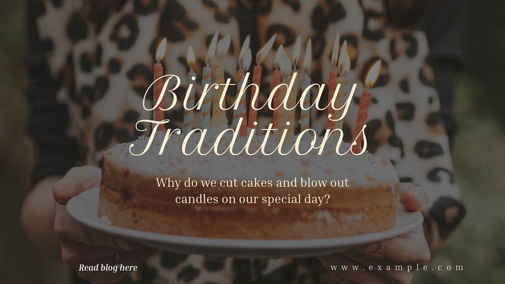 Birthday traditions blog banner template, editable text