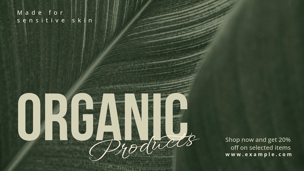 Organic products blog banner template, editable text