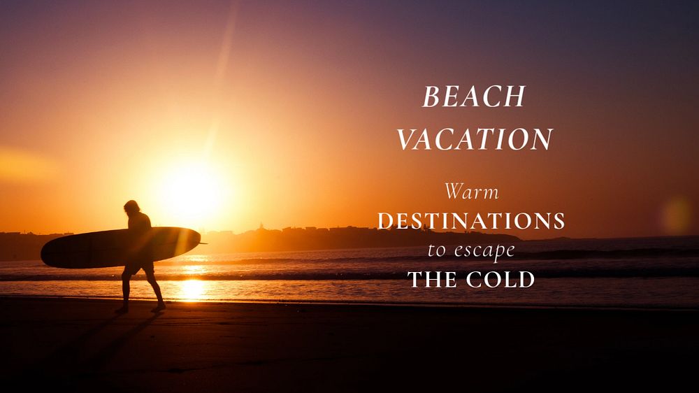 Beach vacation blog banner template, editable text