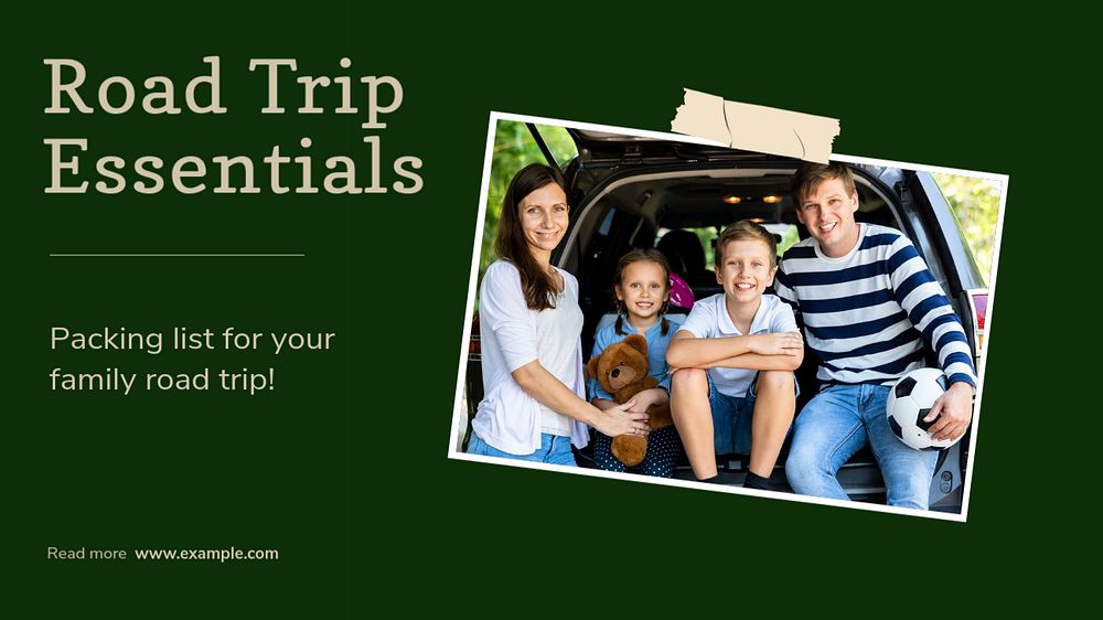 Road trip essentials  blog banner template, editable text