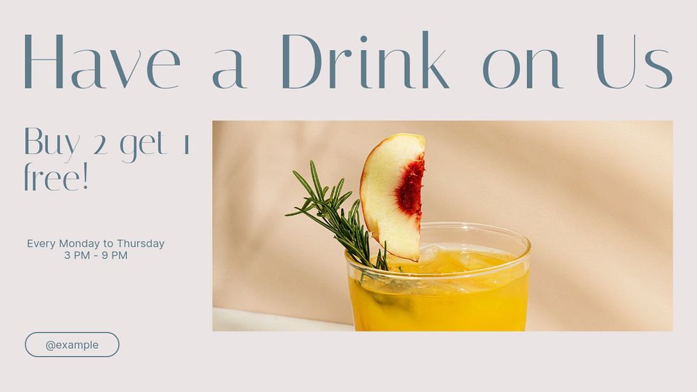 Have a drink on us blog banner template, editable text