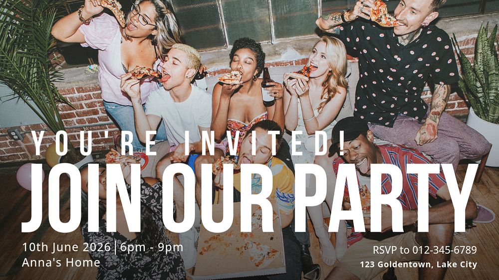 Join our party blog banner template, editable text