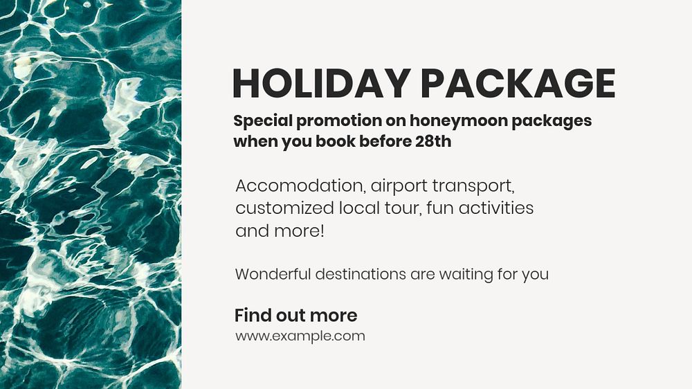 Holiday package blog banner template, editable text