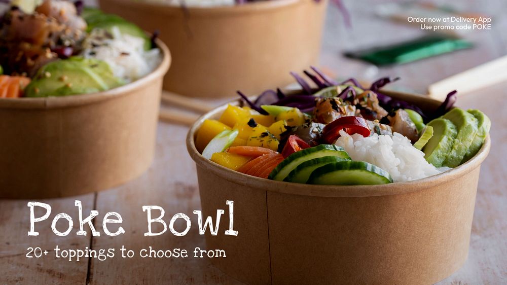 Poke bowl blog banner template, editable text