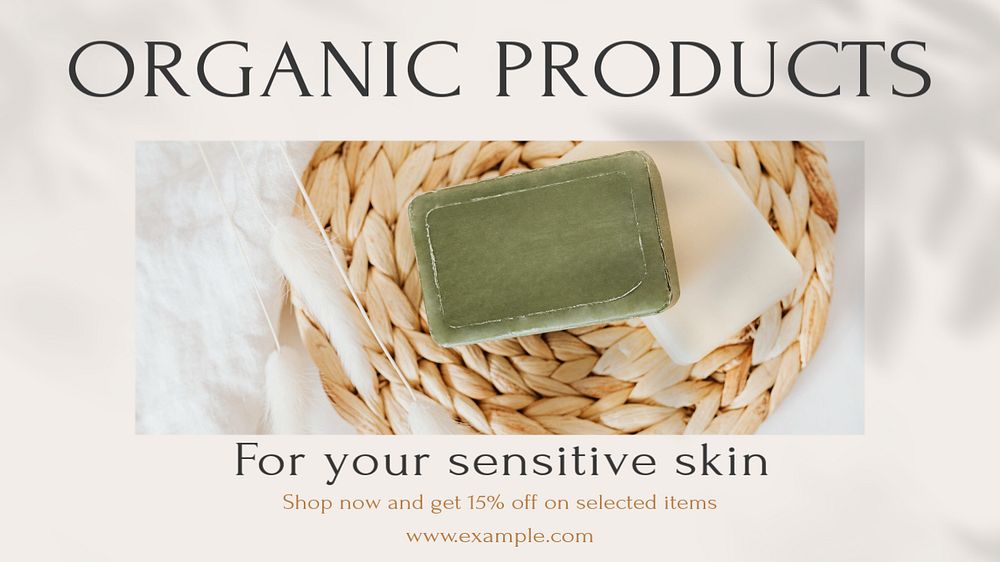 Organic products  blog banner template, editable text