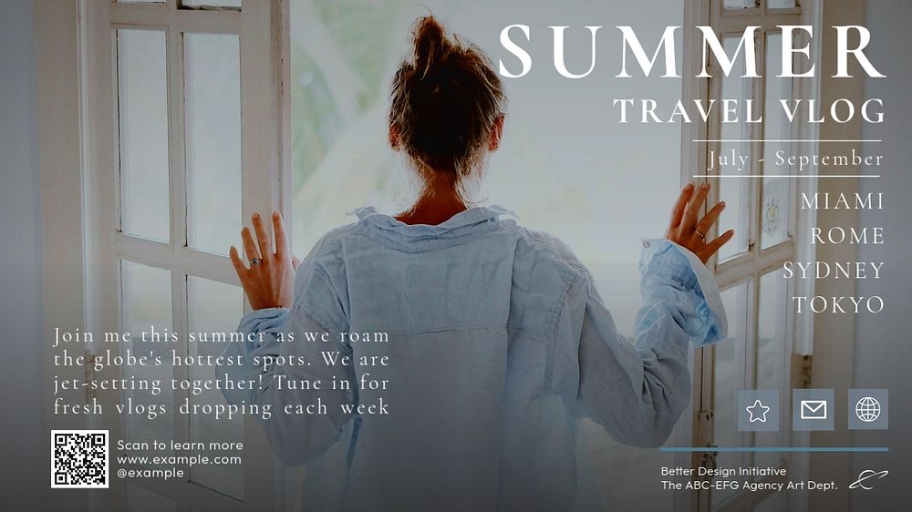 Summer travel blog banner template, editable text