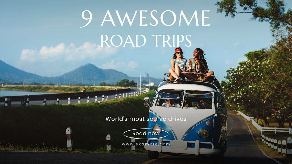 Awesome road trip  blog banner template, editable text