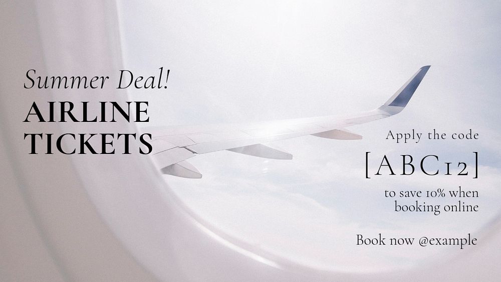 Airline tickets deal  blog banner template, editable text