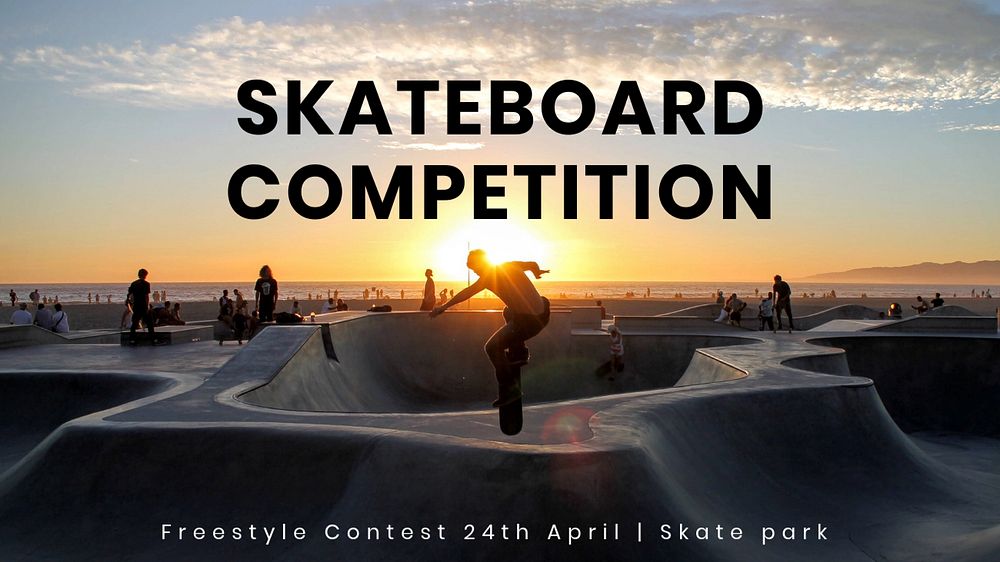 Skateboard competition  blog banner template, editable text