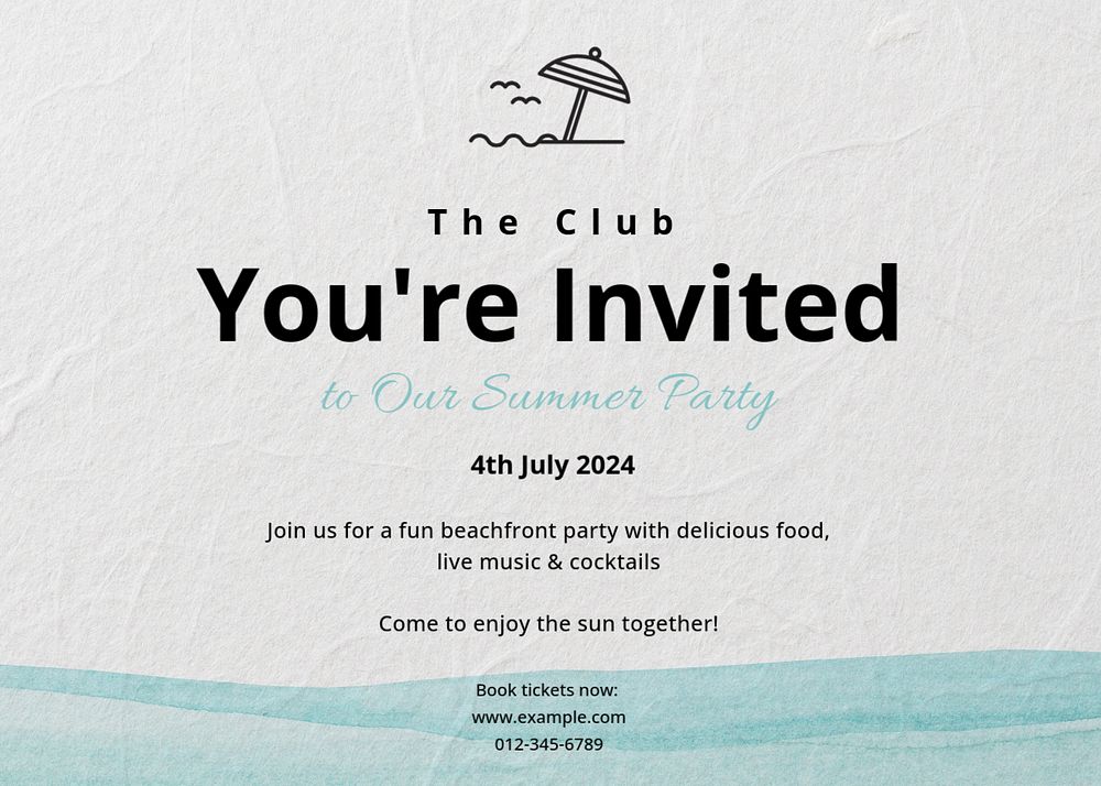 Summer party invitation card template, editable text