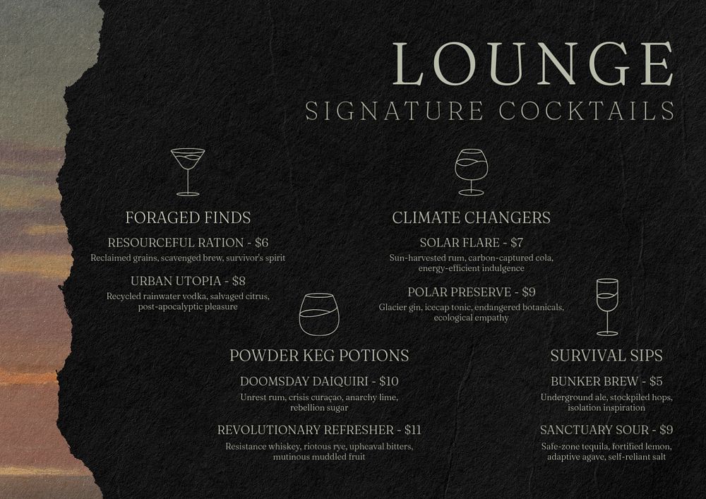 Cocktail menu card template, editable text