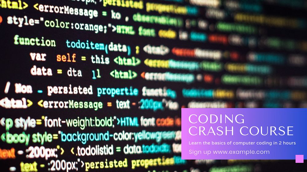 Coding crash course  blog banner template, editable text