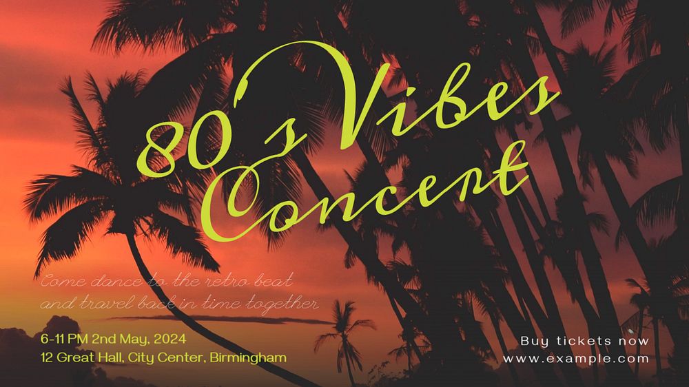 80's vibes concert blog banner template, editable text