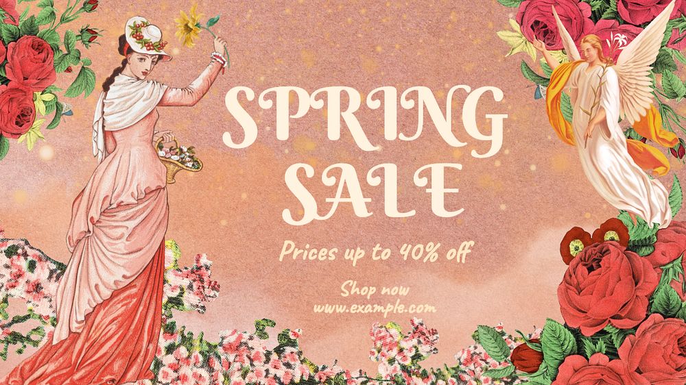 Spring sale blog banner template, editable text