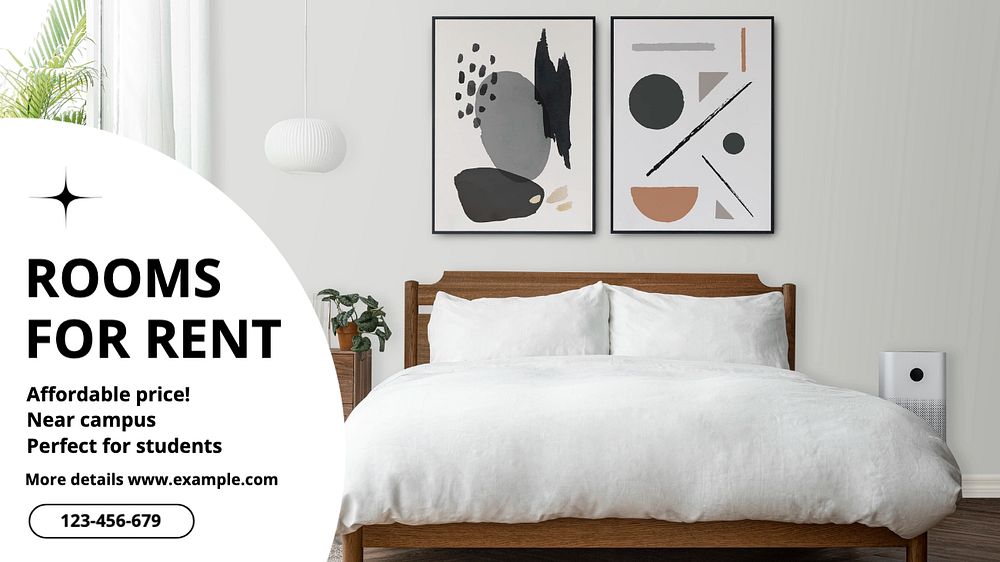 Rooms for rent  blog banner template, editable text