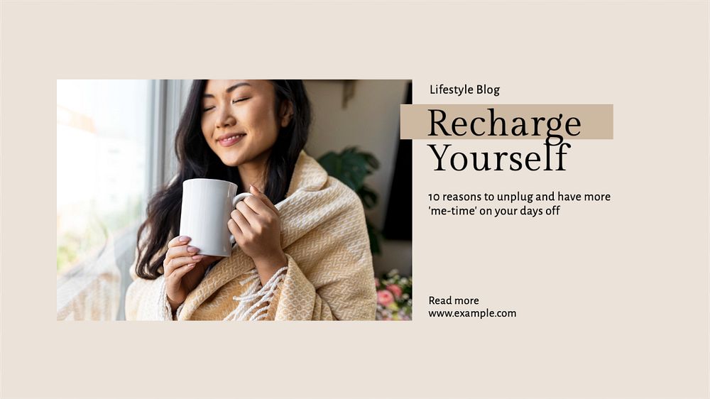 Recharge yourself blog banner template, editable text