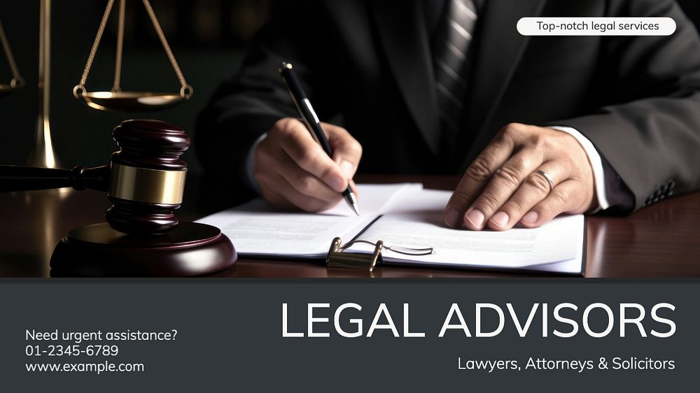 Legal advisors blog banner template, editable text