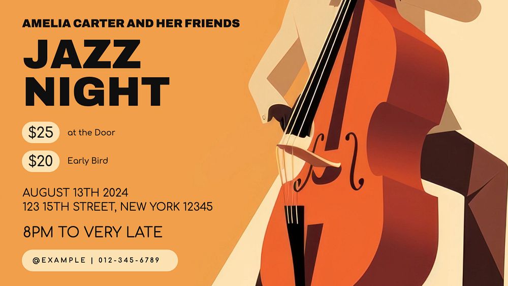 Jazz night blog banner template, editable text