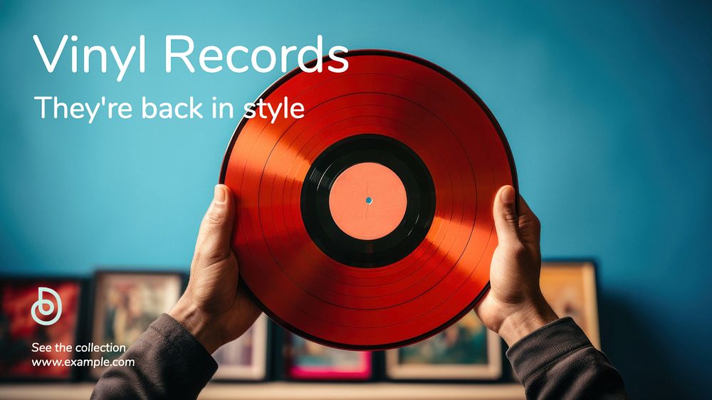 Vinyl records blog banner template, editable text