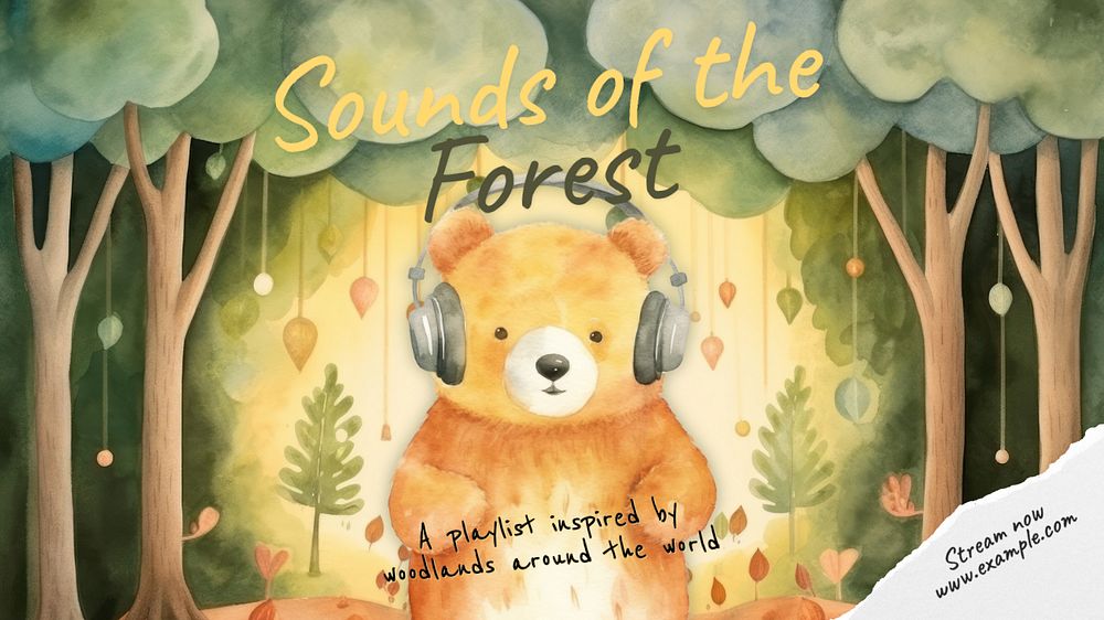 Forest music playlist blog banner template, editable text