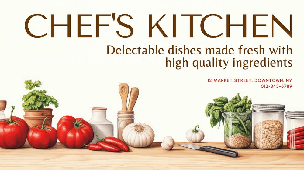 Chef's kitchen blog banner template, editable text