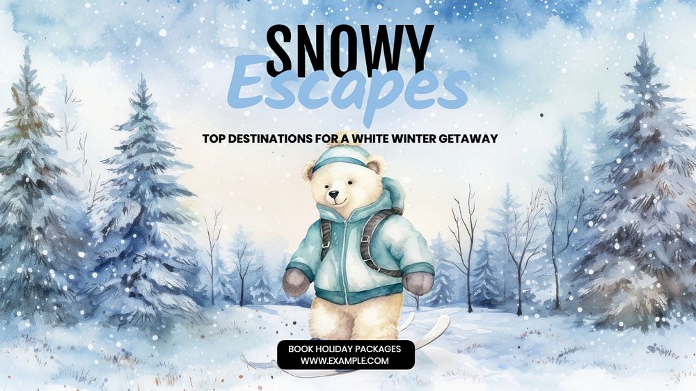 Snowy escapes blog banner template, editable text