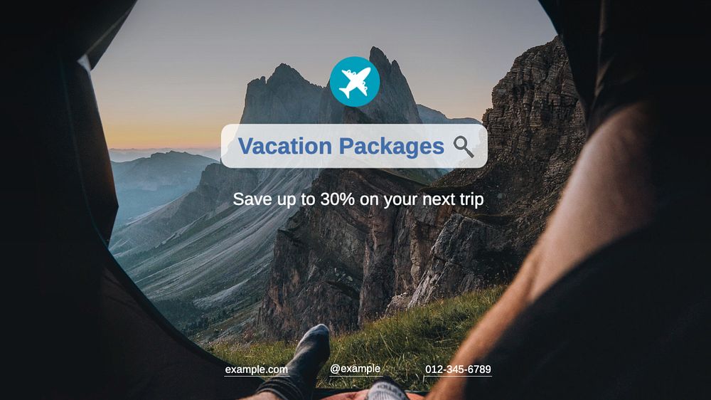 Vacation packages blog banner template, editable text