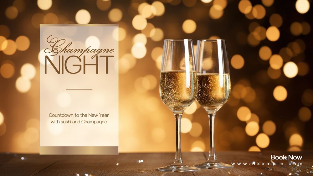 Champagne night blog banner template, editable text