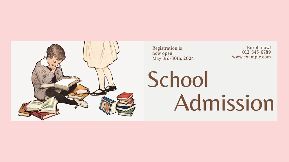 School admission poster blog banner template, editable text