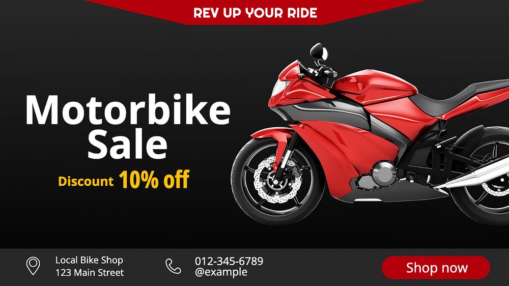 Motorbike sale blog banner template, editable text