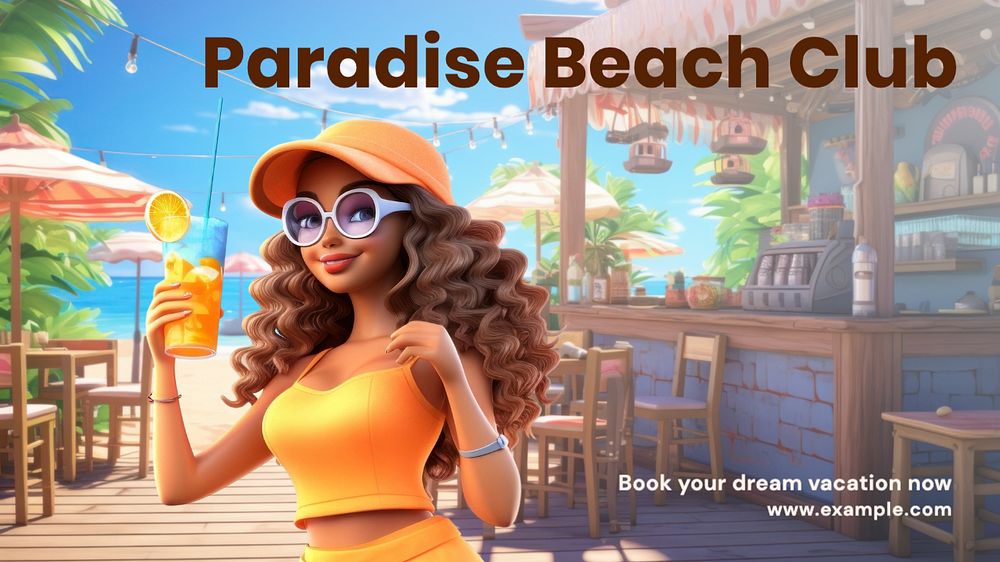 Paradise beach club blog banner template, editable text