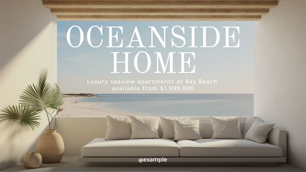 Oceanside home blog banner template, editable text