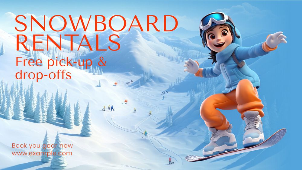 Snowboard rentals blog banner template, editable text