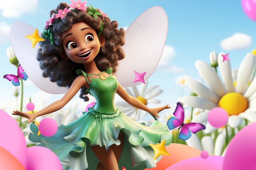 3D fairy in garden editable design, community remix