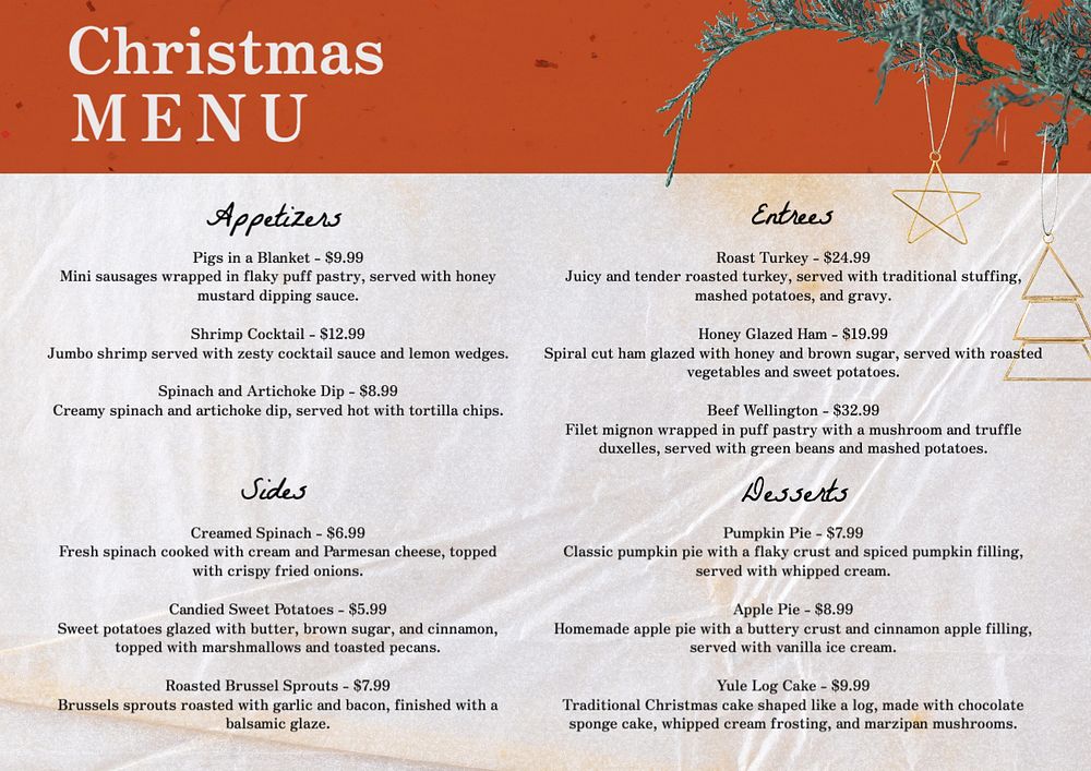 Christmas menu template