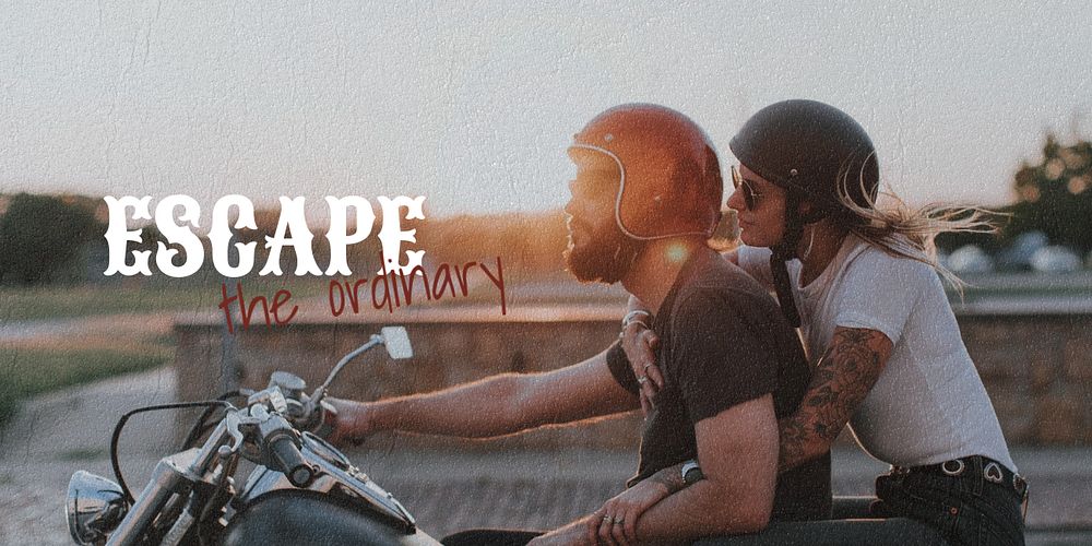 Travel Twitter post template, biker couple design