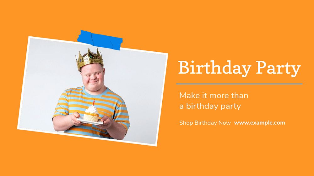 Birthday party blog banner template, editable text