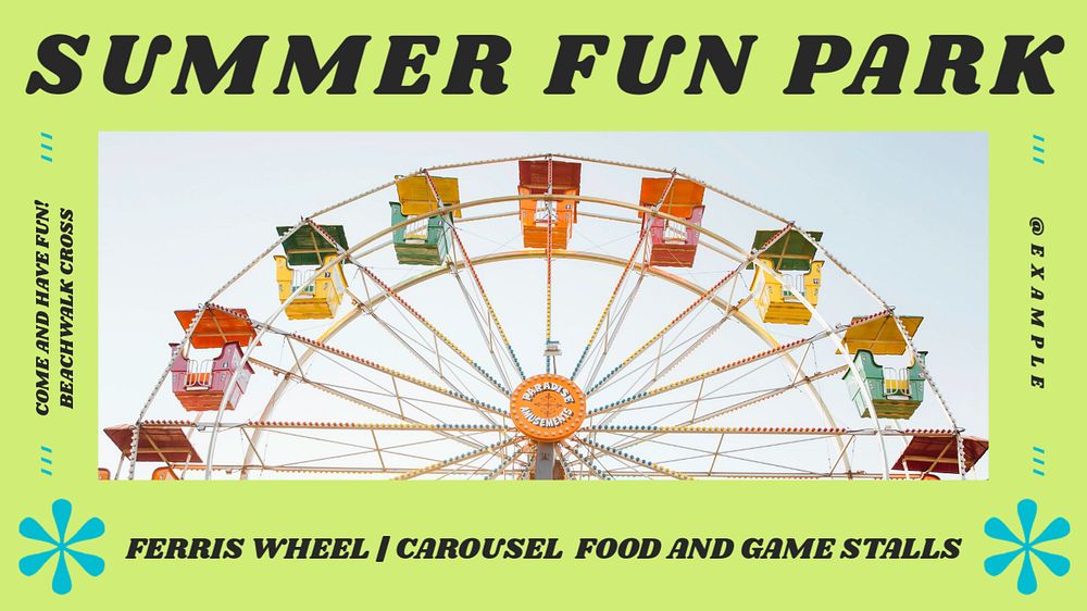 Summer fun park blog banner template, editable ad