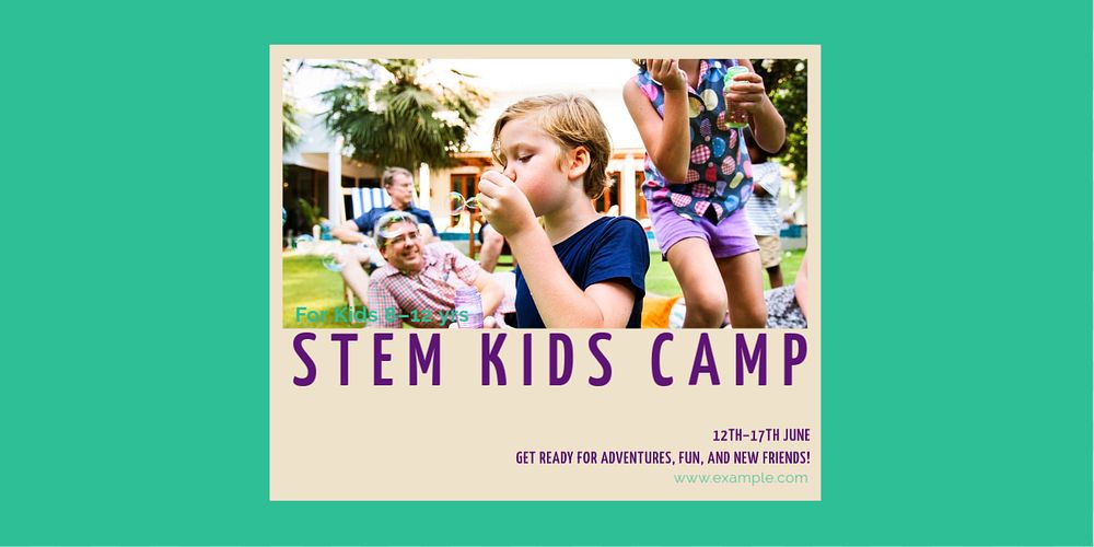 STEM kids camp Twitter post template, editable text