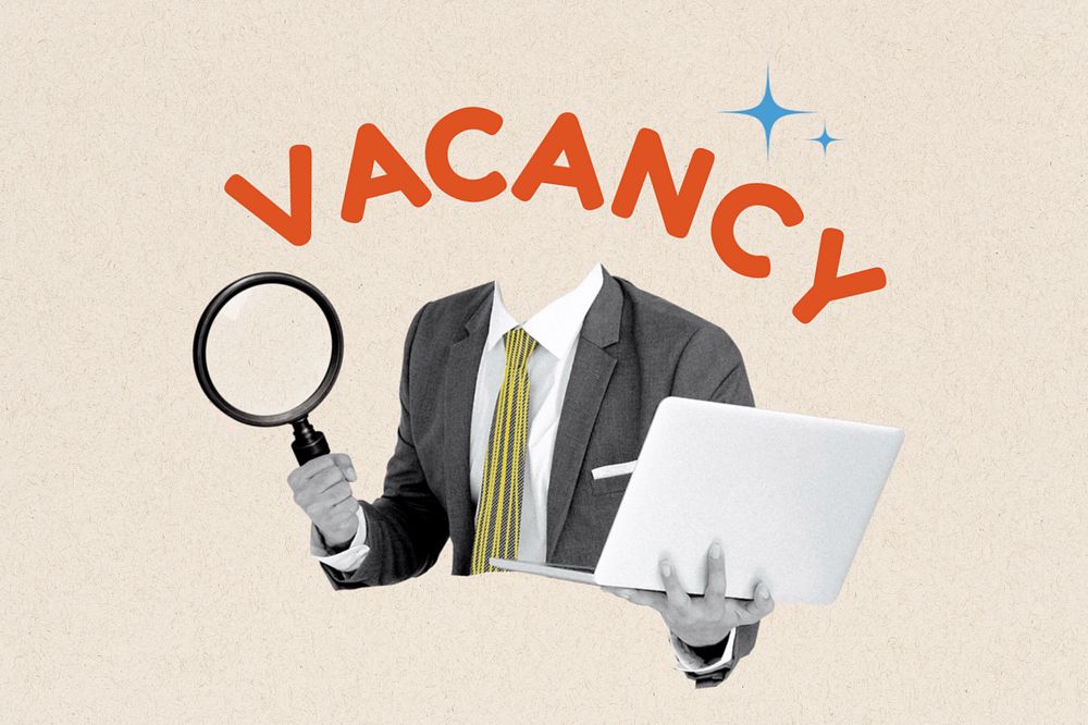 Vacancy word, jobs head businessman remix, editable design