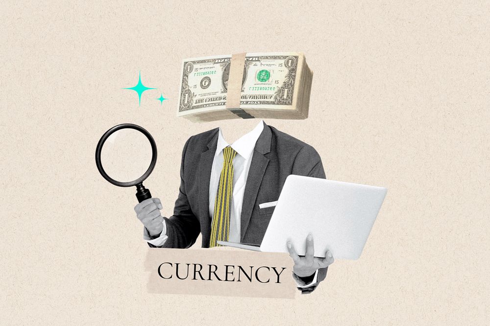 Currency word, money head businessman remix, editable design