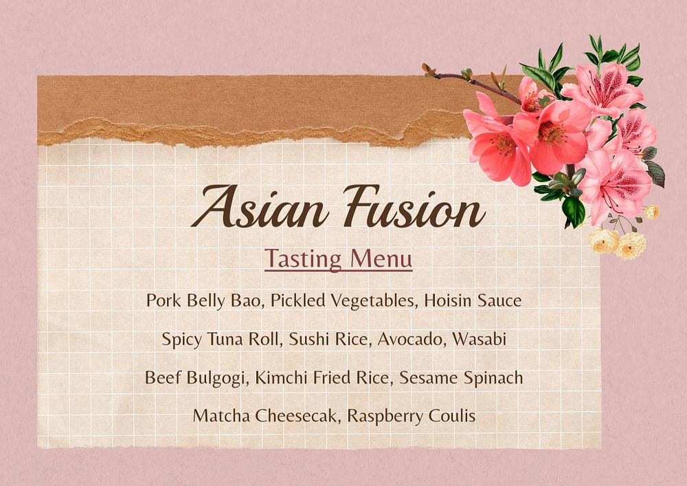 Tasting menu template, editable text