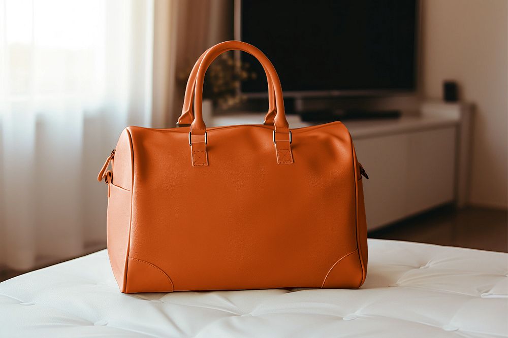 Traveling leather handbag editable mockup