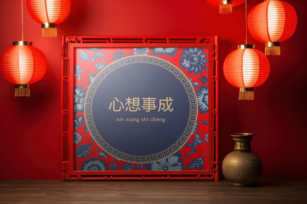 Chinese traditional picture frame mockup, editable design