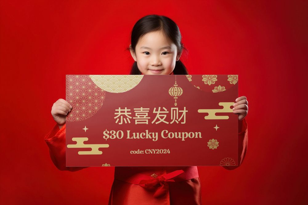 Chinese coupon sign mockup, editable design