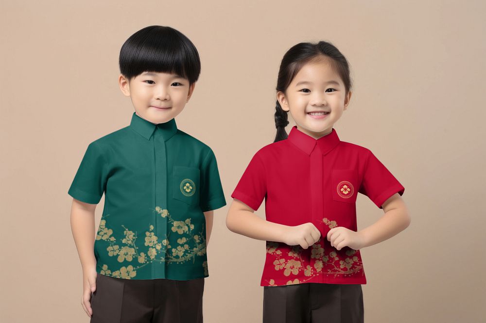 Kid's shirt mockup, editable Chinese clothes style