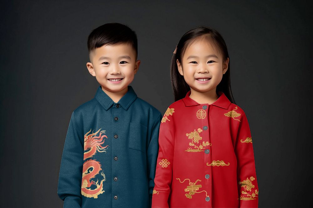 Kid's shirt mockup, editable Chinese clothes style